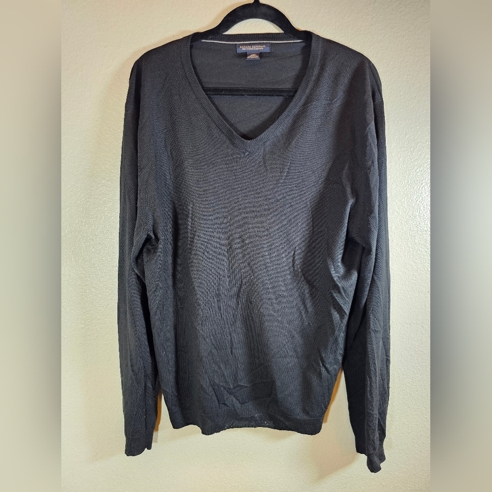 Banana Republic Luxury Blend Sweater Navy Silk Cotton Cashmere VNeck Mens Size L